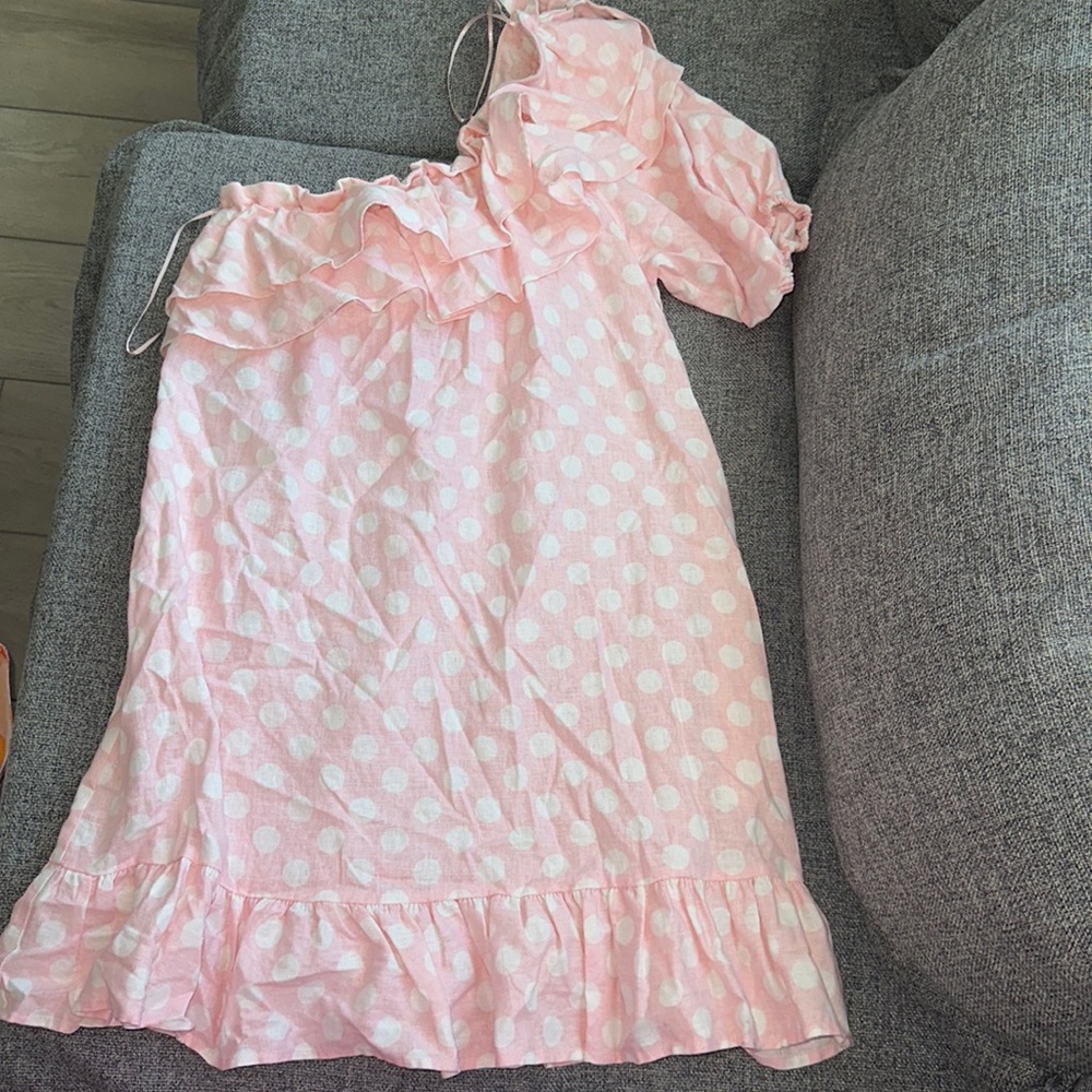 One Shoulder Ruffles Polka Dot Dress